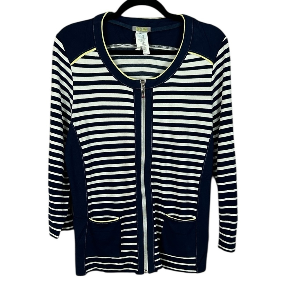Dolcezza Nautical Striped Long Sleeve Full Zip Lightweight Jacket Top Large Blue